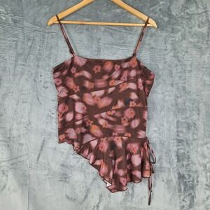 Womens Top XL Y2K Fairy Grunge Floral Asymmetrical Goblincore Boho Tiered‎ Mesh